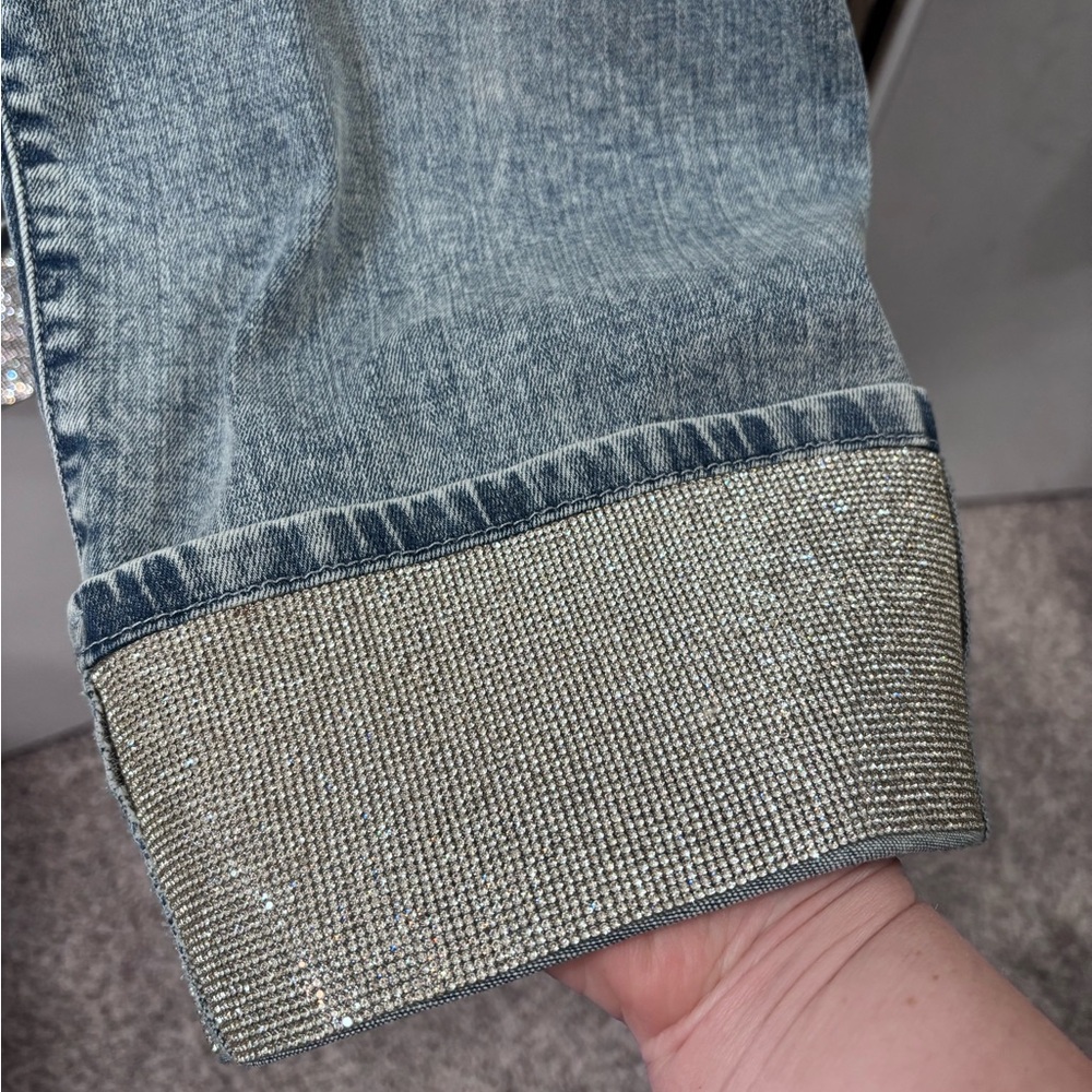 Karl Lagerfeld NWT Light Blue Glitzy Crop Jeans - Picture 9 of 11